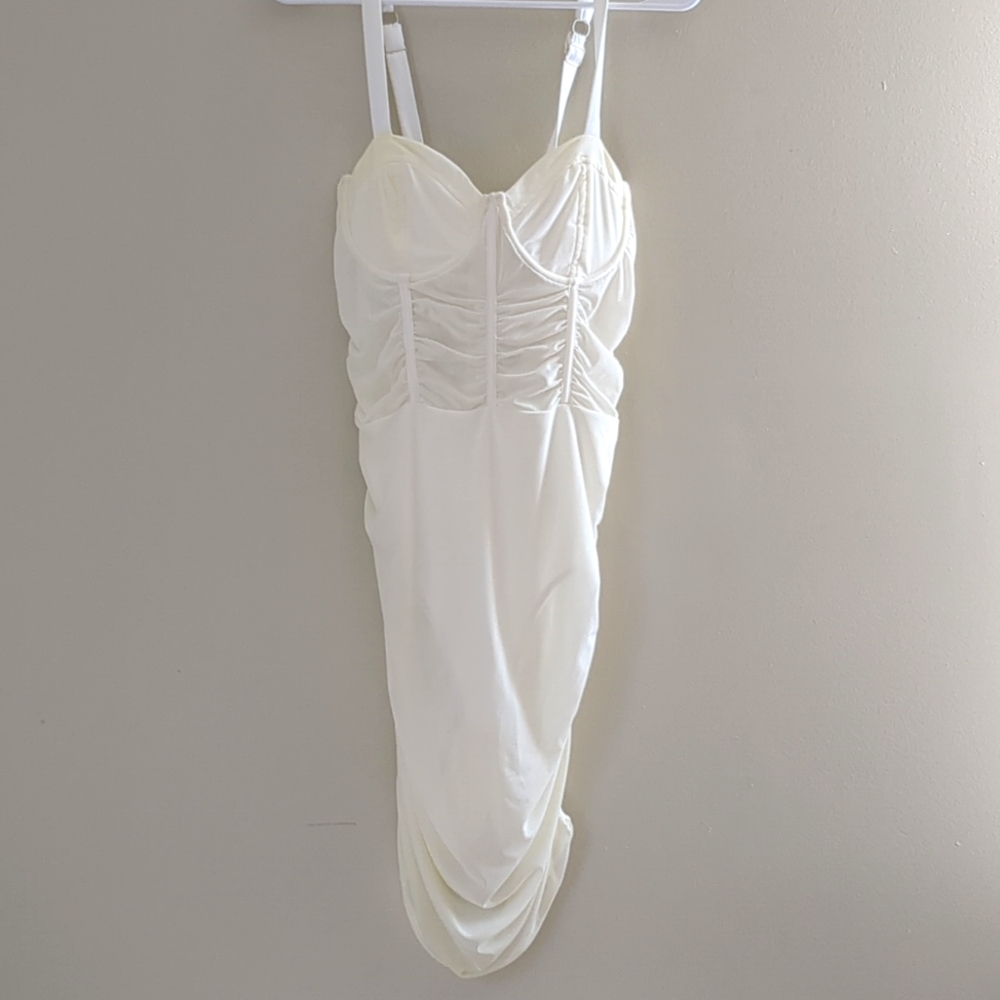 NWT Leau Miami Mesh Mini Dress Sheer Ivory Bodycon Dress XL